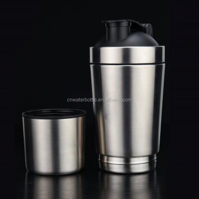 China Stainless steel shaker metal viable joyshaking mug with shaker ball, extra storage for supplements, to go drinking bottle with 600ml volume for sale