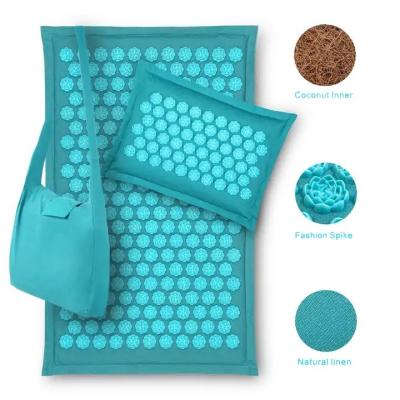 China Patent Design Natural Linen Acupressure Mat Foot Shakti Plastic Spikes Massage Acupressure Mat and Pillow Set zu verkaufen