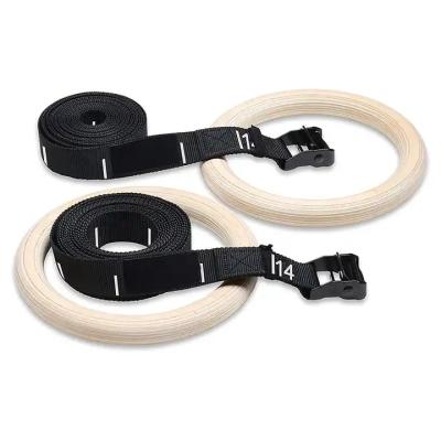 China gymnastic rings wood 32mm Wooden Gym Rings with Enhanced Flexible Buckles & Durable Adjustable Straps zu verkaufen