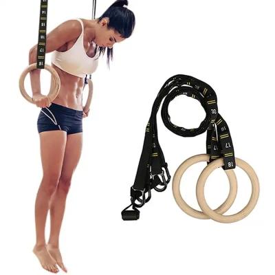 China Body Building Adjustable Strap Core Strength Exercise Gymnastic Wooded Gym Rings zu verkaufen