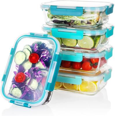 China Viable Glass Food Storage Containers With Lids BPA Free Airtight Meal Prep Container Snap Lock Set for sale