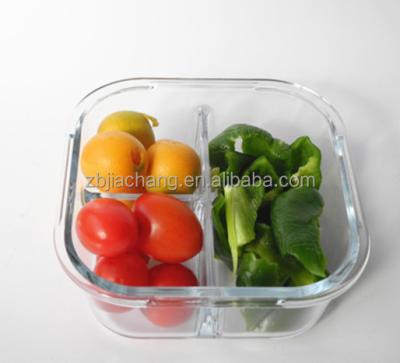 China Sustainable Square Separated Glass Crisper Glass Container With Lock Lid for sale