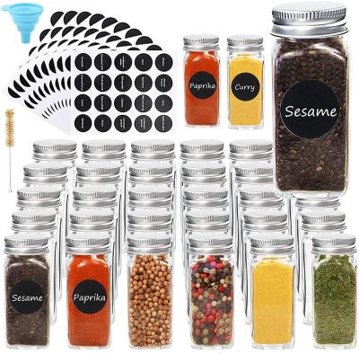 China Sustainable Glass Spice Jars Empty 4 Ounce Square Spice Bottles With Shaker Lid Spice Labels Chalk Marker for sale