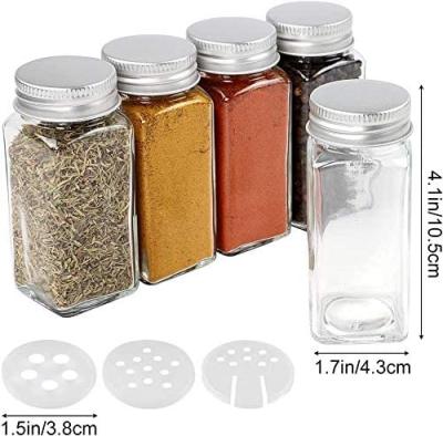 China Sustainable Kitchen Jar 4oz 100ml Square Shaker Insert Glass Spice Jar With Silver Metal Top Lids for sale