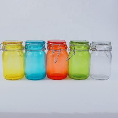 China Freshness Preservation Spray Colored Glass Candy Jar With Metal Clip Lid TK16 for sale