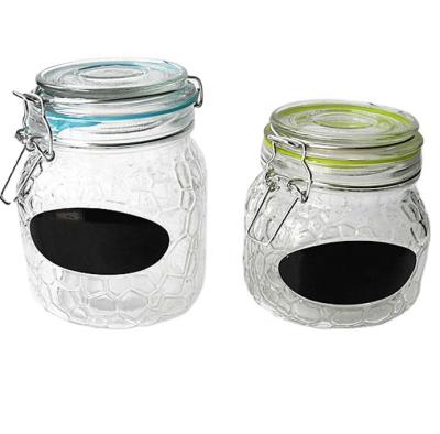 China Viable High Quality Clear Glass Canister Round Clip Glass Lid Bangs Card Buckle Bottle Jar for sale