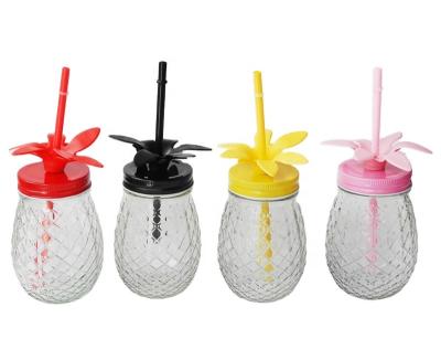 China Manufacturer Sale 450ml Pineapple Custom Wide Mouth Viable Stocked Glass Mason Jars With PP Lid for sale