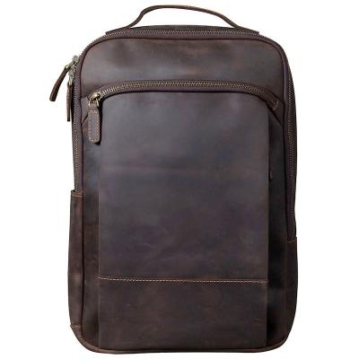 China Waterproof Full Grain Genuine Leather Backpacks Vintage Business Men School Bag Travel Hiking Camping 15