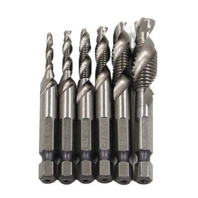 China Metal Drilling 6pcs HSS4341 Hex Shank Spiral Screw Thread Taps Metric Drill Bit Set Hex Tap Drill Bits for sale