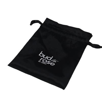 China Custom Recyclable Luxury Black Thick Silk Satin Drawstring Hair Extension Packaging Bag With Logo Printing for sale