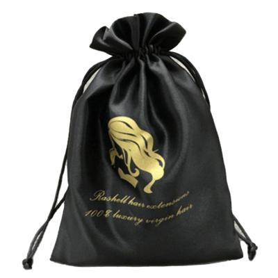 China Custom Logo Printed Small Silk Drawstring Recyclable Bags Satin Pouch Bag For Hair Packaging for sale