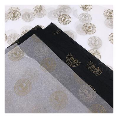 China Stylish Moisture Proof Custom Design White Wrapping Silk 17gsm Tissue Paper With Silver Company Logo Printed for sale