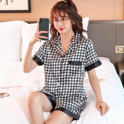 China Wholesale Breathable Women's Short Silk Pajamas Satin Women Sleepwear Casual Homewear Two Piece Set for sale