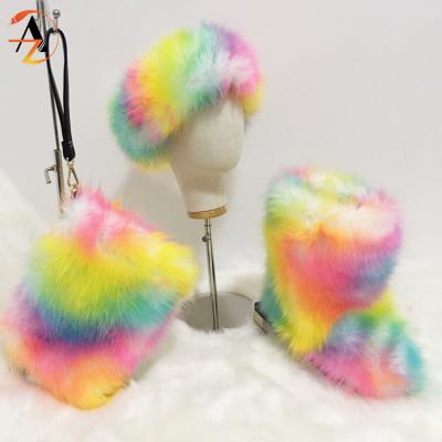 China Fast delivery EVERGREEN women's adult faux fur boots girls pinch headband fur boot sets wholesale for sale