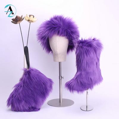 China Wholesale Lightweight Warm 3pcs Colorful Flat Sets Women Children Winter Colorful Faux Fur Hairy Boots for sale