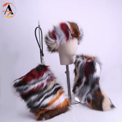 China Hot Sale Fashion Rainbow EVERGREEN Mommy and Me Matching Set Fur Headband Purse Fur Boots for sale