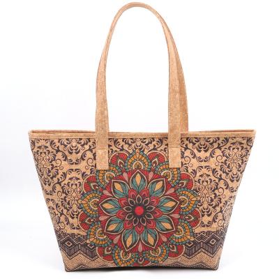 China 100% Eco-friendly Log Colors Printed Unique Cork Cloth Handbag Shopping Bag Environmental Protection Material Cork Tote Bag for sale