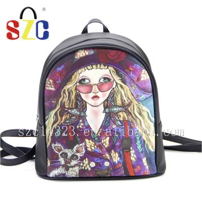 China Waterproof Women Backpack Girls Cartoon Print Cute School Bag Children Satchel Teenage Schoolbags Black for sale