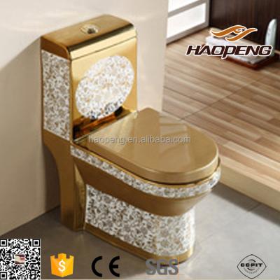 China Double-Flow Bulgaria Gold Washdown Good Quality Ceramic Toilet / Royal Style Gold Color One Piece Toilet for sale