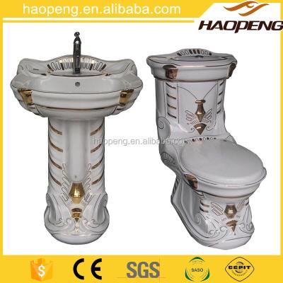 China Double-Flow Decorative Ceramic Bathroom Three Sets Toilet Basin Bidet Combination for sale