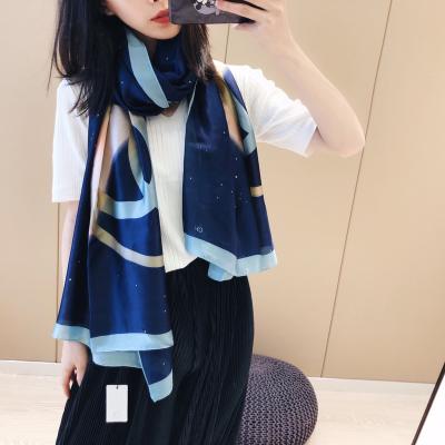 China Wholesale 90*180cm long luxury ladies pure silk designer scarf pure silk styles real silk with brand letter logo for sale