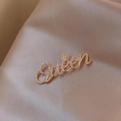 China Women's Fashion Accessories Diamond Crown Letter Shape Brooch Fine Jewelry Female Crown Brooches For Women for sale