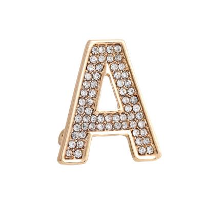 China Wholesale Unisex Fashion Clothes 26 Letter Brooch A-z Series Alloy Jewelry Rhinestone Brooch Pin For Women/Men for sale