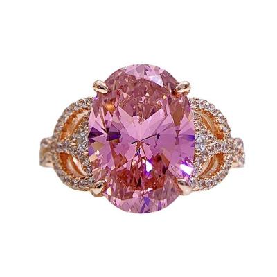 China Fashion Jewelry 10*14mm Square High Carbon Diamond 10 Carat S925 Silver Pink Diamond Ring for sale