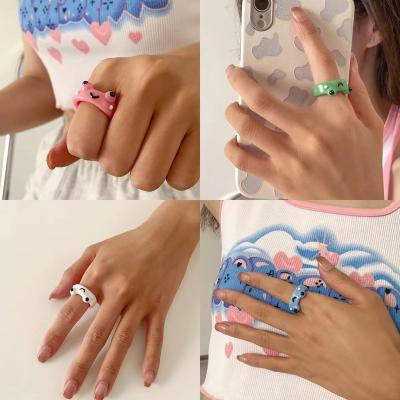 China New Fashionable Square Design Cartoon Cute Green Resin Frog Ring Stable Chunky Jewelry for sale