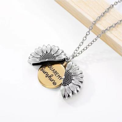 China Retro Vintage Fashion Stainless Steel Luxury Elegant Open Pendant You Are My Sunflower Sunflower Necklaces for sale