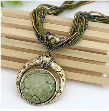 China New Vintage Beaded Chain Crystal Grain Pendant Necklace Fashion Jewelry Retro Popular Hot Elegant Luxury Bohemia Style Multilayer Chain for sale