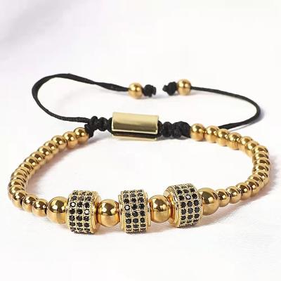 China Wholesale high quality fine jewelry punk style titanium steel adjustable beaded bracelets with zircon for sale