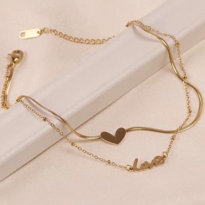 China 2022 Summer Fashion Jewelry High Quality Double Ended Heart Shape Layered Heart Shape Titanium Steel Stable Anklet for sale