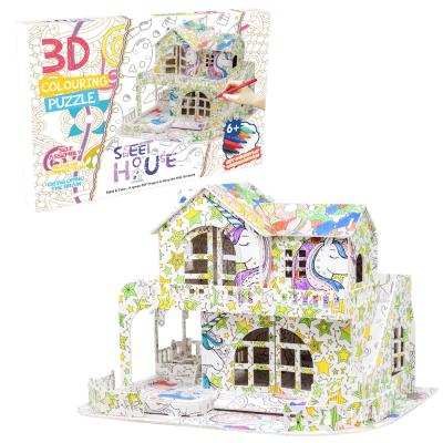 China Cartoon Toy Candy House Coloring Large Puzzle Dollhouse For Children To Assembly for sale