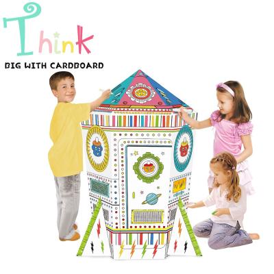 China Cartoon Toy Interactive Educational DIY Toy Cardboard Color Your Own Rocket Ship Playhouse for sale