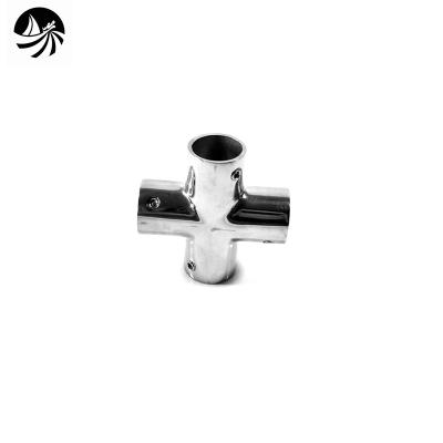 China Stainless Steel Boat Accessories Precision Casting Corner Piece Tube Four Way Mirror Polish Marine Hardware For Boat/Yacht for sale