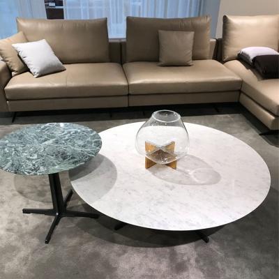 China Natural Marble Smooth Lines Coffee Round Lid Center Living Room Morden Tea Tables for sale