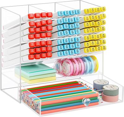 China Viable Acrylic Pen Organizer Storage Upgraded Acrylic Desktop Organizer with 10 Pen Holder Compartments for Desktop for sale