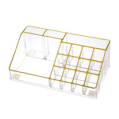 China Sustainable Clear Acrylic Organizer Lipstick Makeup Caddy Desktop Storage With Gold Color for sale