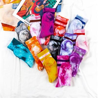 China QUICK DRY custom design striped colorful tie dyed tube socks for women funny sports jars wholesale for sale