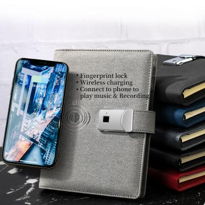 China Factory direct custom fingerprint lock hardcover book diary with reading lamp led wireless charging notepad with power bank with fingerprint for sale