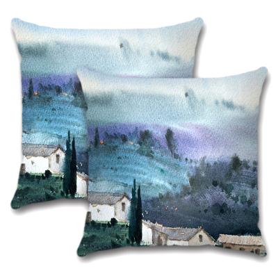 China Hidden Zipper Design Watercolor Painting Tiles Garden Patio Art Pillow Outdoor for sale