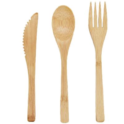 China Factory Disposable Wholesale Reusable Biodegradable Organic Portable Bamboo Spoon Fork Knife Tableware Custom Logo Size 3 In 1 Set for sale