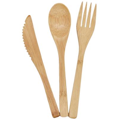 China Factory Disposable Wholesale Custom Reusable Biodegradable Organic Portable Bamboo Spoon Table Knife Fork 3 in 1 Set for sale