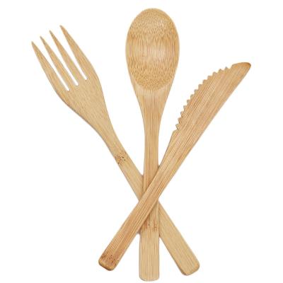 China Factory Disposable Sales Wholesale Custom Disposable Natural No Pollution Eco-friendly Tableware Tableware Knife Fork Bamboo Spoon 3 In 1 Set for sale