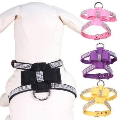 China Small JEWELED Dog Harness Cat Harness Supplies Pet Leash Bling Hot Luxury Faux Stone Adjustable Bow Tie for sale