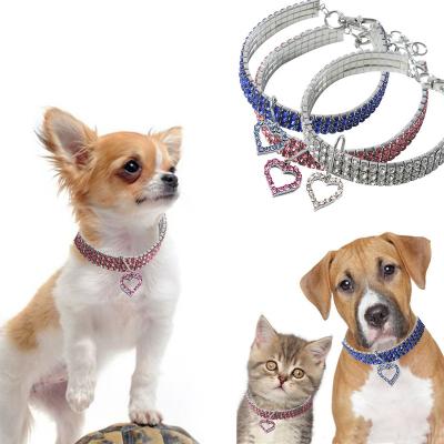 China Exquisite JEWELED Heart Shape Diamond Puppy Pet Shiny Full Rhinestone Cat Collar Crystal Dog Collar for sale