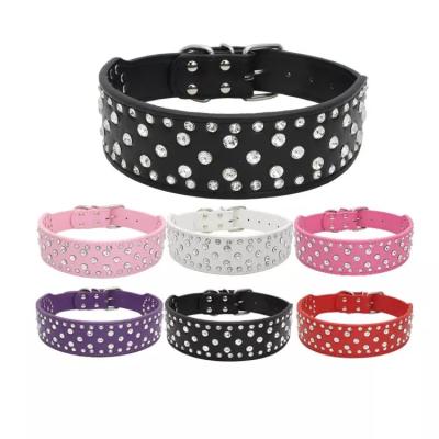 China JEWELED Pet Collar PU Crystal Diamond Studded Amazon Bling Rhinestone Dog Collars for Small Medium Large Dogs for sale