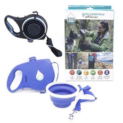 China Custom Warm Multifunctional Amazon Puppy Portable Outdoor Leash With Water Bottle Driver Bowl Pet Poop Bag for sale