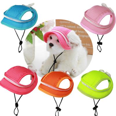 China New Arrival Pet Stocked Mesh Cap Sun Protection Bowknot Breathable Lovely Cat Dog Hat With Ear Holes for sale